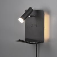 LED аплик за стена 6W черна с поставка за телефон и USB