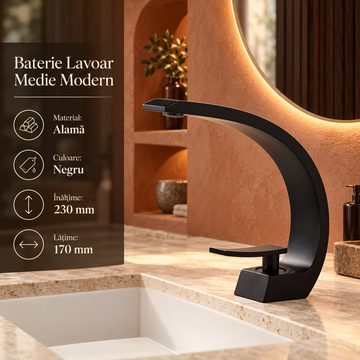 Смесител за мивка среден Modern Line Black Curve 022