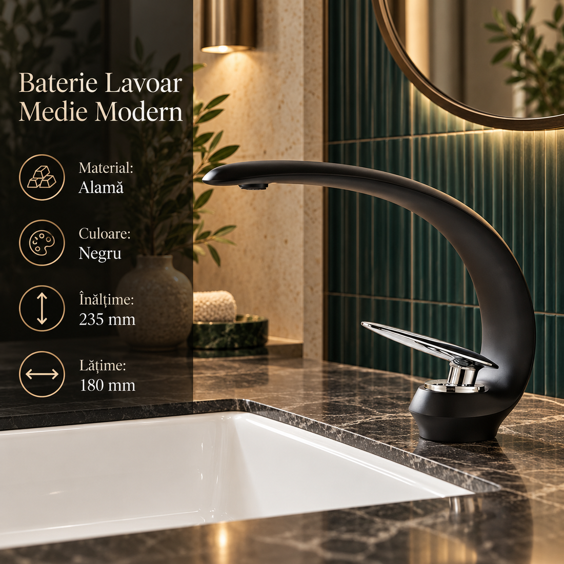 Смесител за мивка среден Modern Line Black Curve 013