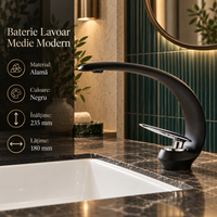 Смесител за мивка среден Modern Line Black Curve 013