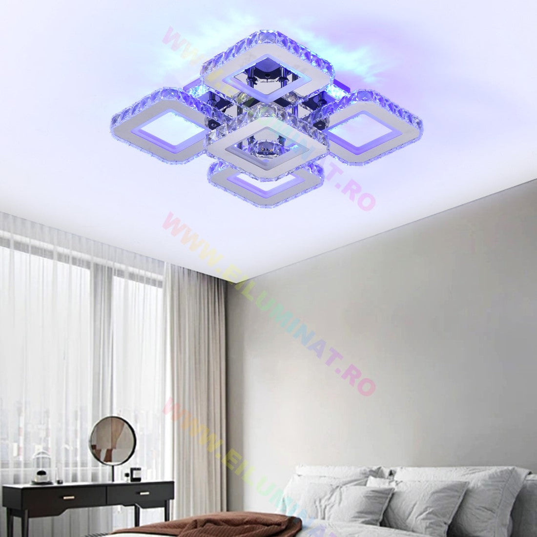 LED осветително тяло 4+1 SQUARE RGB кристал с дистанционно, еквивалент 600W