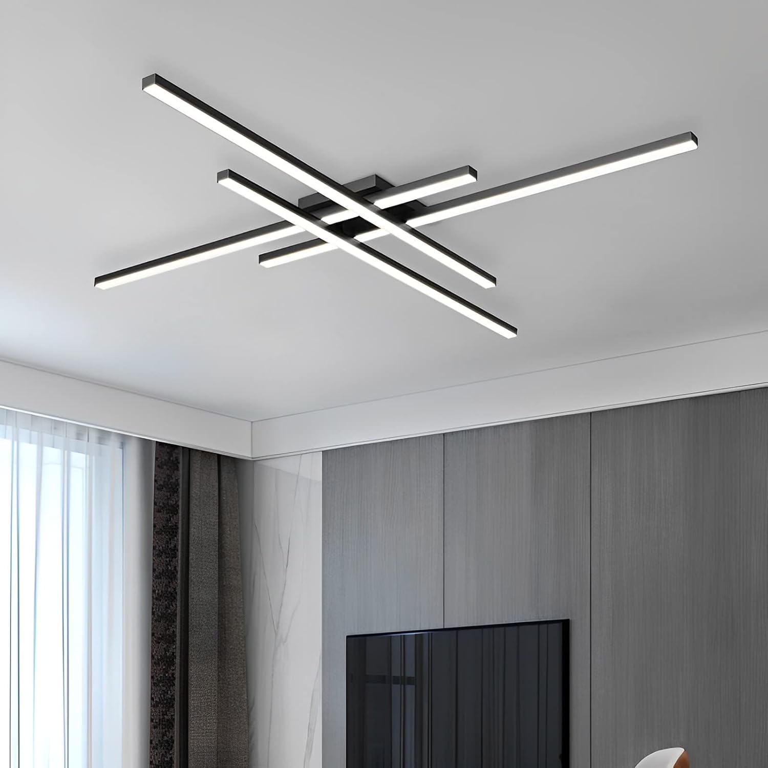 LED осветително тяло 4 Modern LINES Black еквивалент 400W с дистанционно