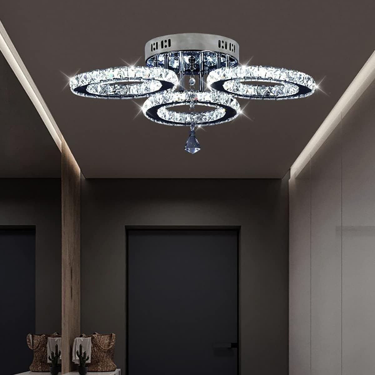 LED осветително тяло кристал 3 RINGS с дистанционно, еквивалент 300W