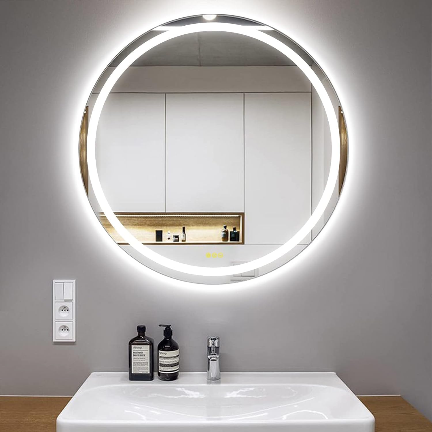 Кръгло LED огледало 70cm, 3 вида светлина и функция против замъгляване J105