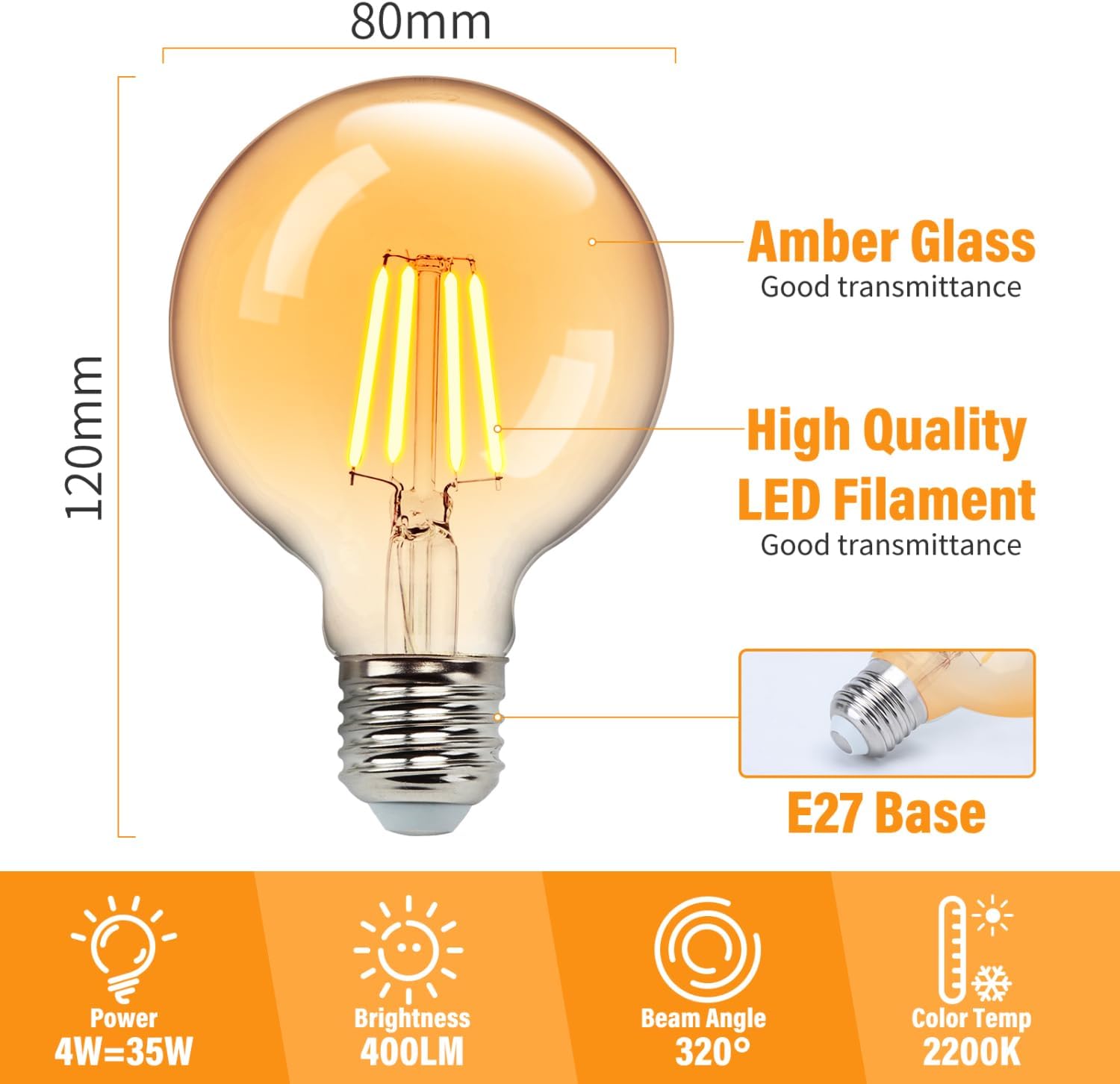 LED крушка E27 винтидж G80 4W