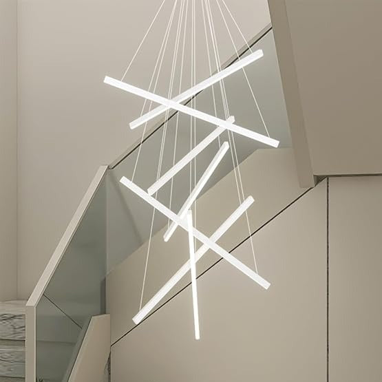 LED осветително тяло 7 Geometric WHITE Lines висящо, еквивалент 800W 200CM