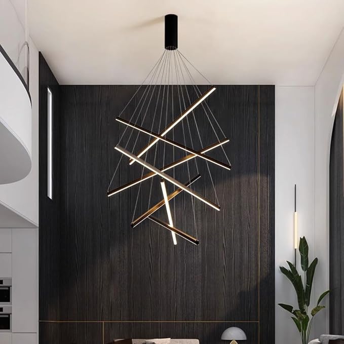 LED осветително тяло 7 Geometric BLACK Lines висящо еквивалент 800W 200CM