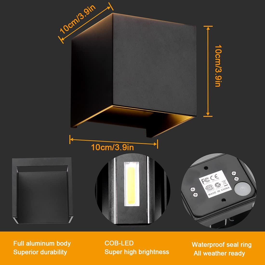 LED аплик CUBE за външен монтаж, черна, с регулируем светлинен сноп