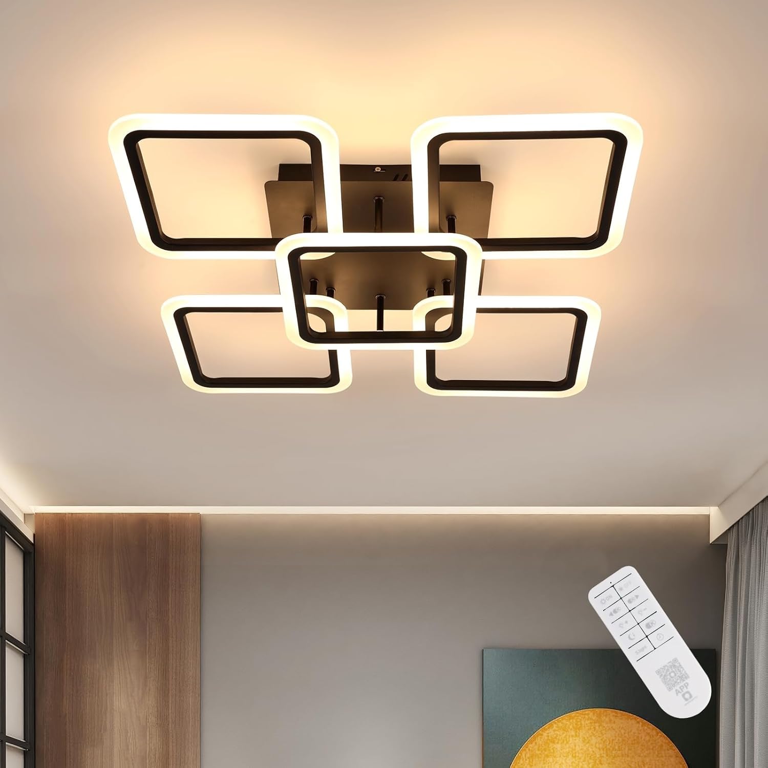 LED Осветително тяло 4+1 Big SQUARE BLACK 60CM Еквивалент 850W с дистанционно