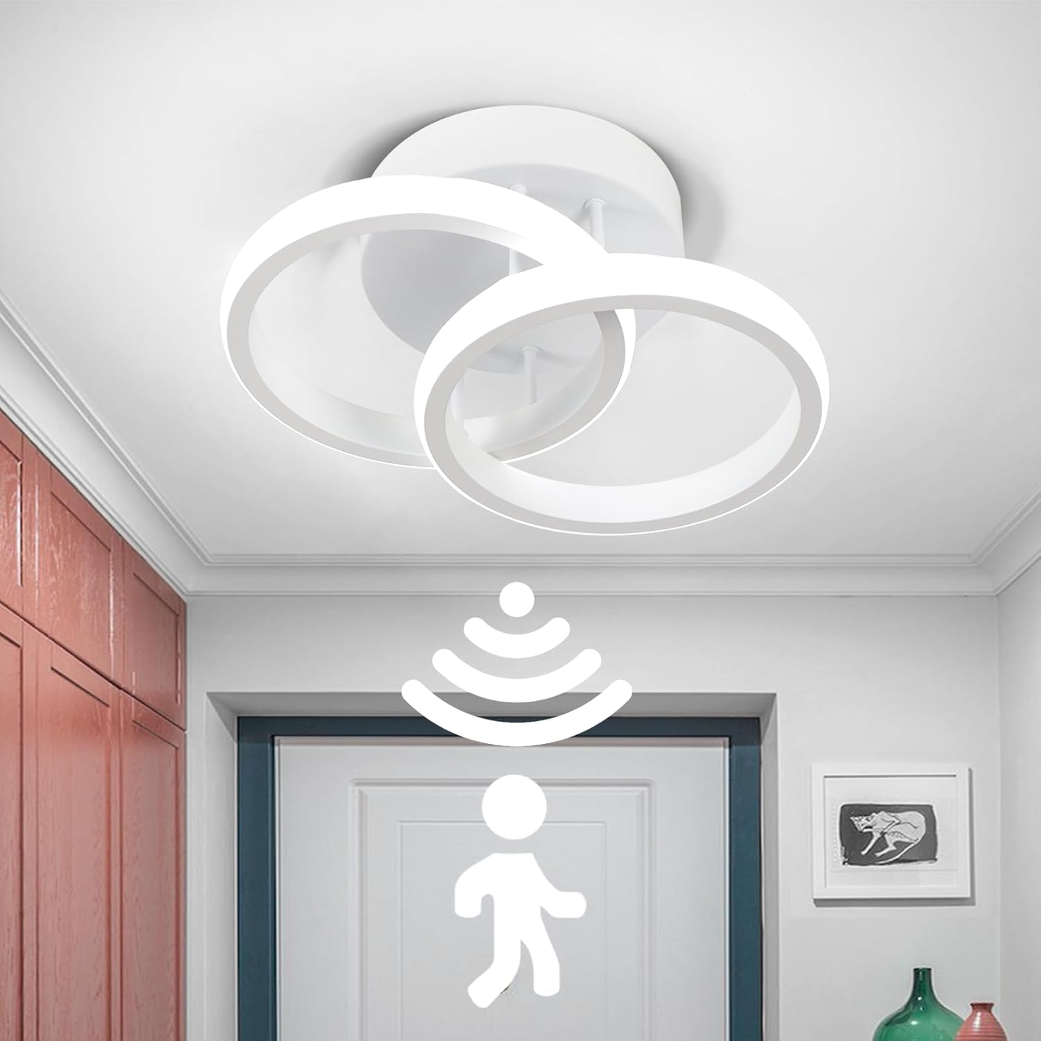 LED осветително тяло 22W DOUBLE CIRCLE със сензор за движение, еквивалент 150W