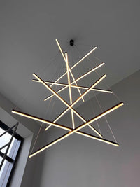 LED осветително тяло 9 Geometric BLACK Lines висящо еквивалент 1200W 300CM