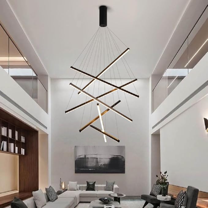 LED осветително тяло 7 Geometric BLACK Lines висящо еквивалент 800W 200CM