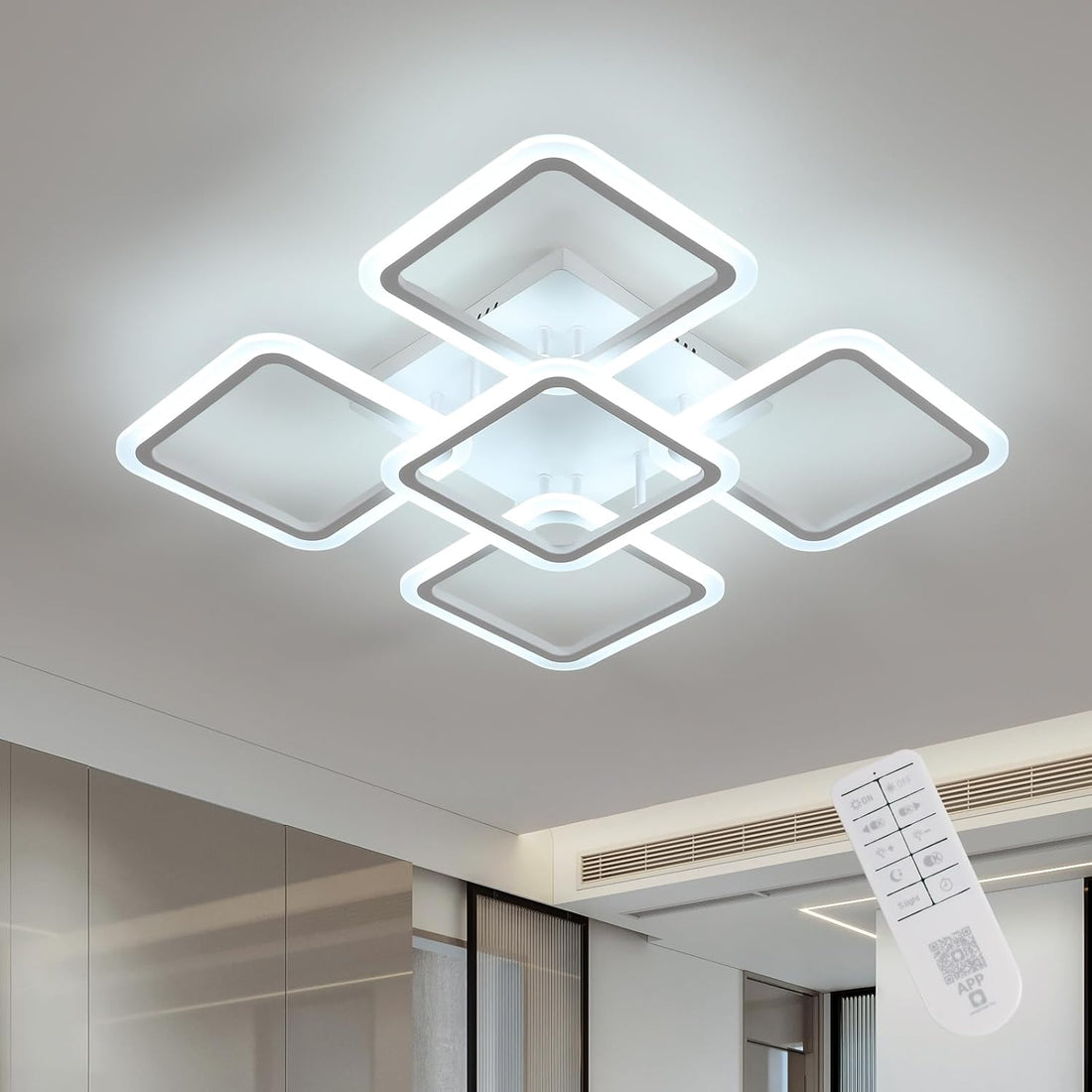 LED Осветително тяло 4+1 Big SQUARE White 60CM Еквивалент 850W с дистанционно