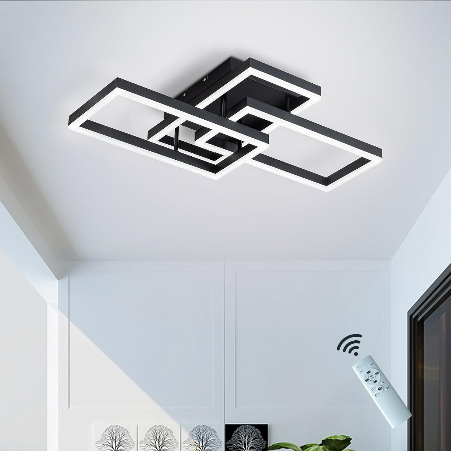 LED осветително тяло 3 Rectangular Shape Black еквивалент 300W с дистанционно