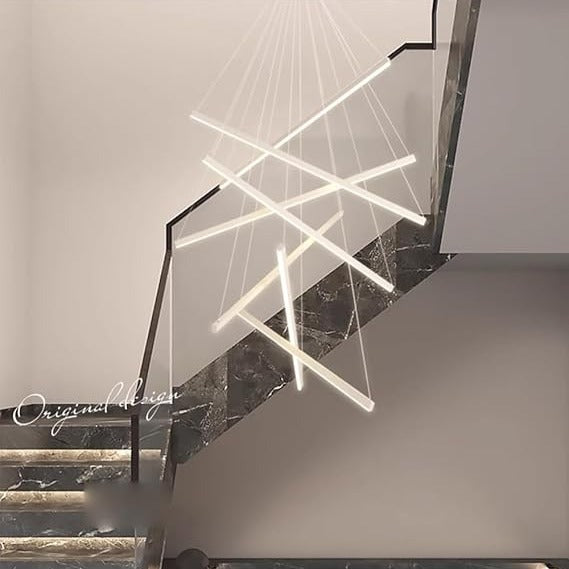 LED осветително тяло 7 Geometric WHITE Lines висящо, еквивалент 800W 200CM