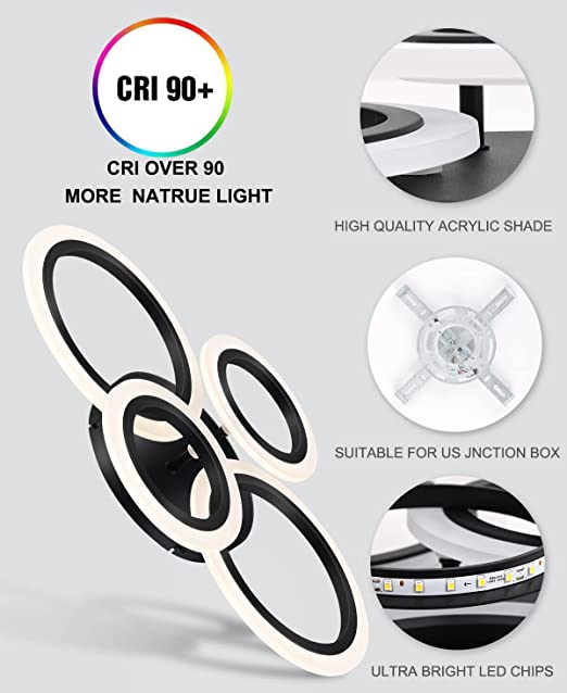 LED осветително тяло 2+2 CIRCLE BLACK Еквивалент 400W Дистанционно