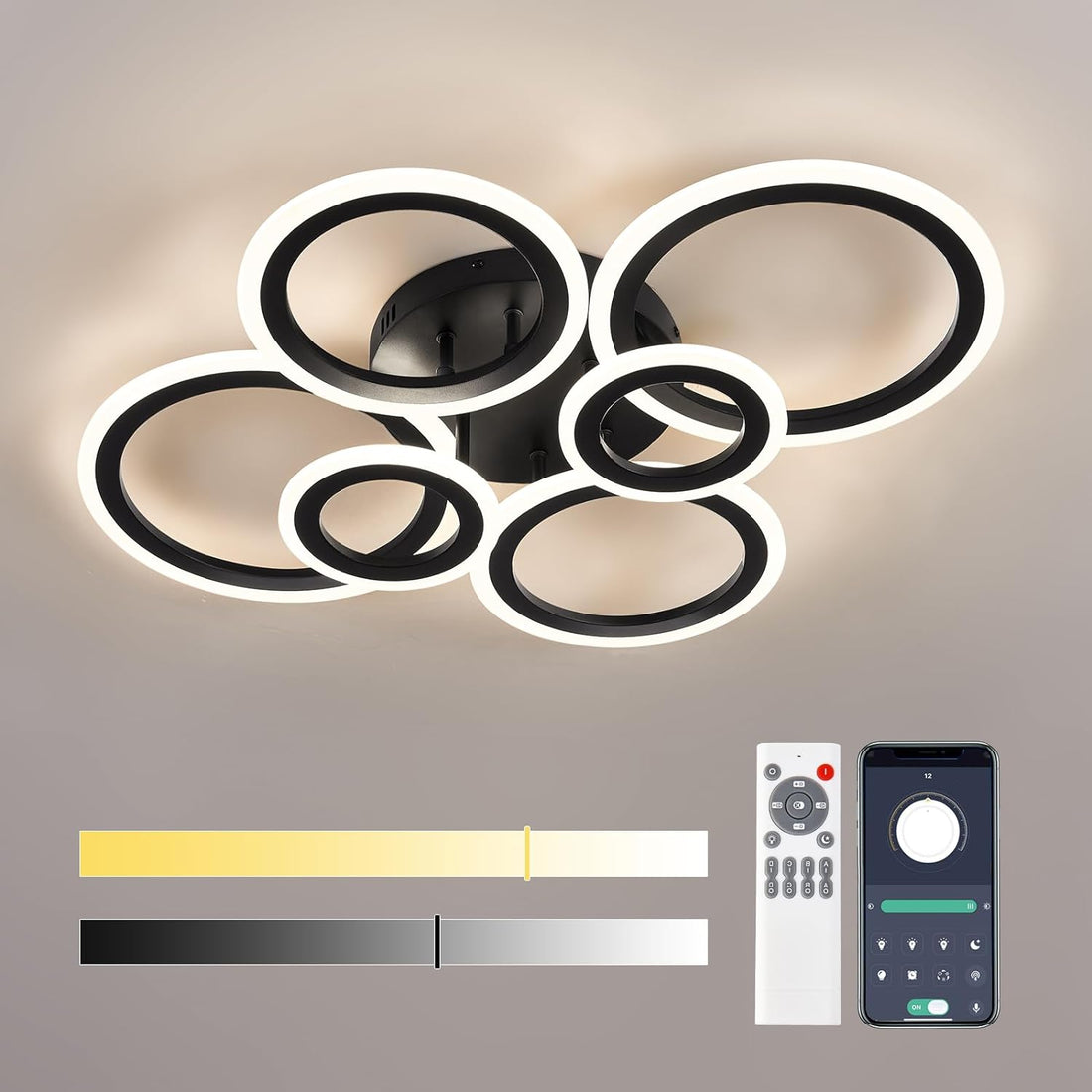 LED осветително тяло 4+2 CIRCLE MAXI Black SMART Еквивалент 600W