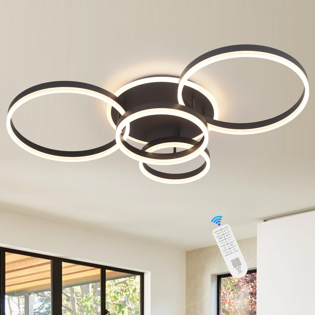 LED осветително тяло 234W CIRCLE BLACK Luxury еквивалент 1200W с дистанционно