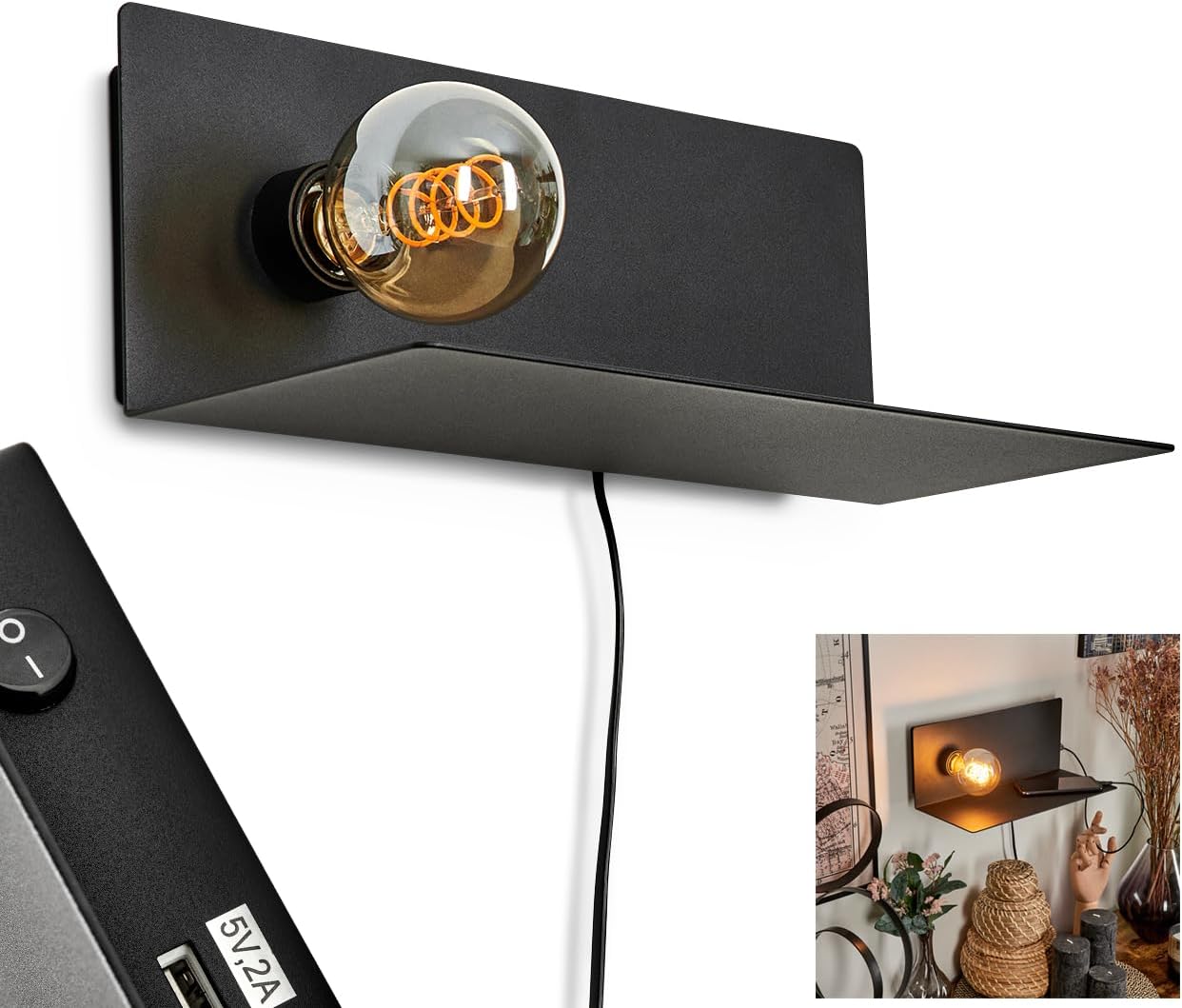 Аплик за стена CIGLIE EGLO 1xE27 с USB зареждане