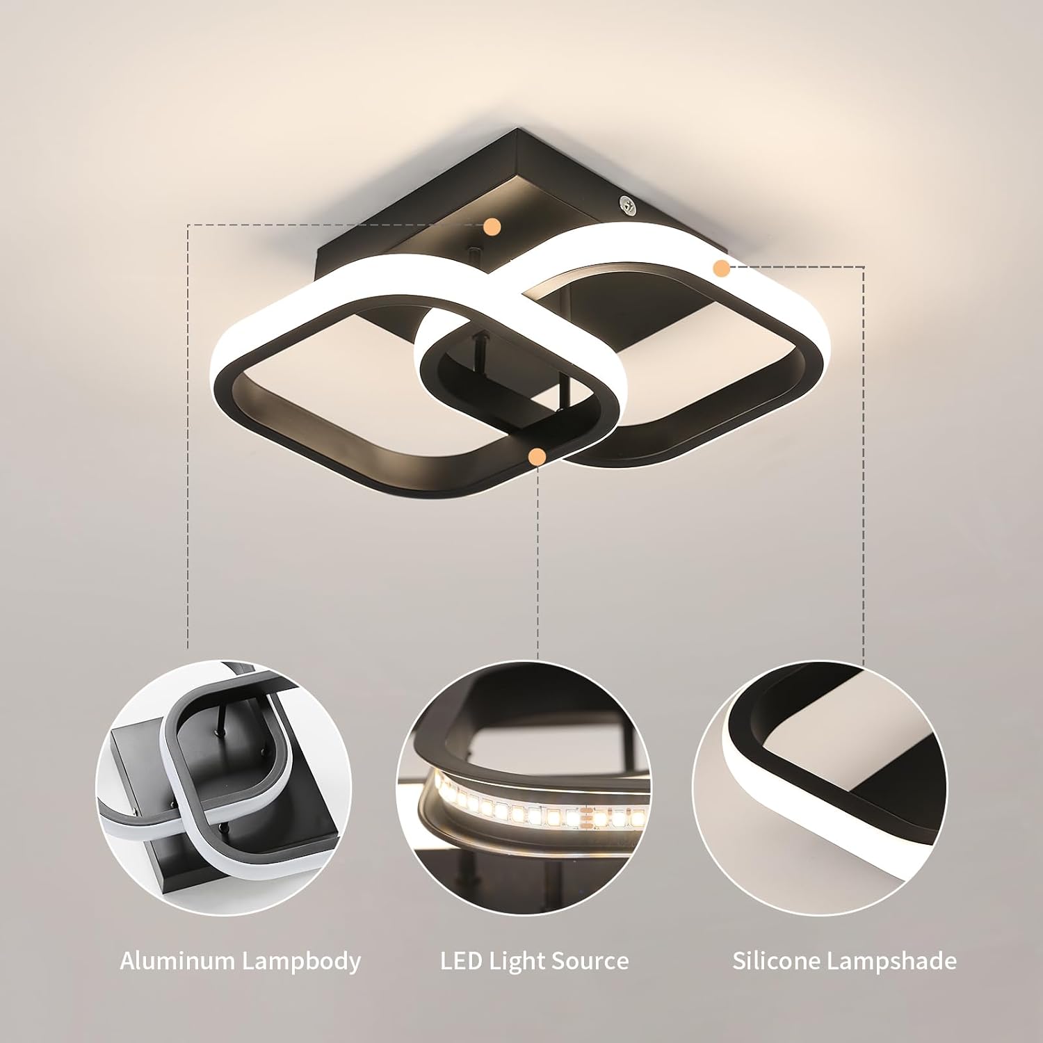 LED осветително тяло 32W Double Square черен еквивалент 200W