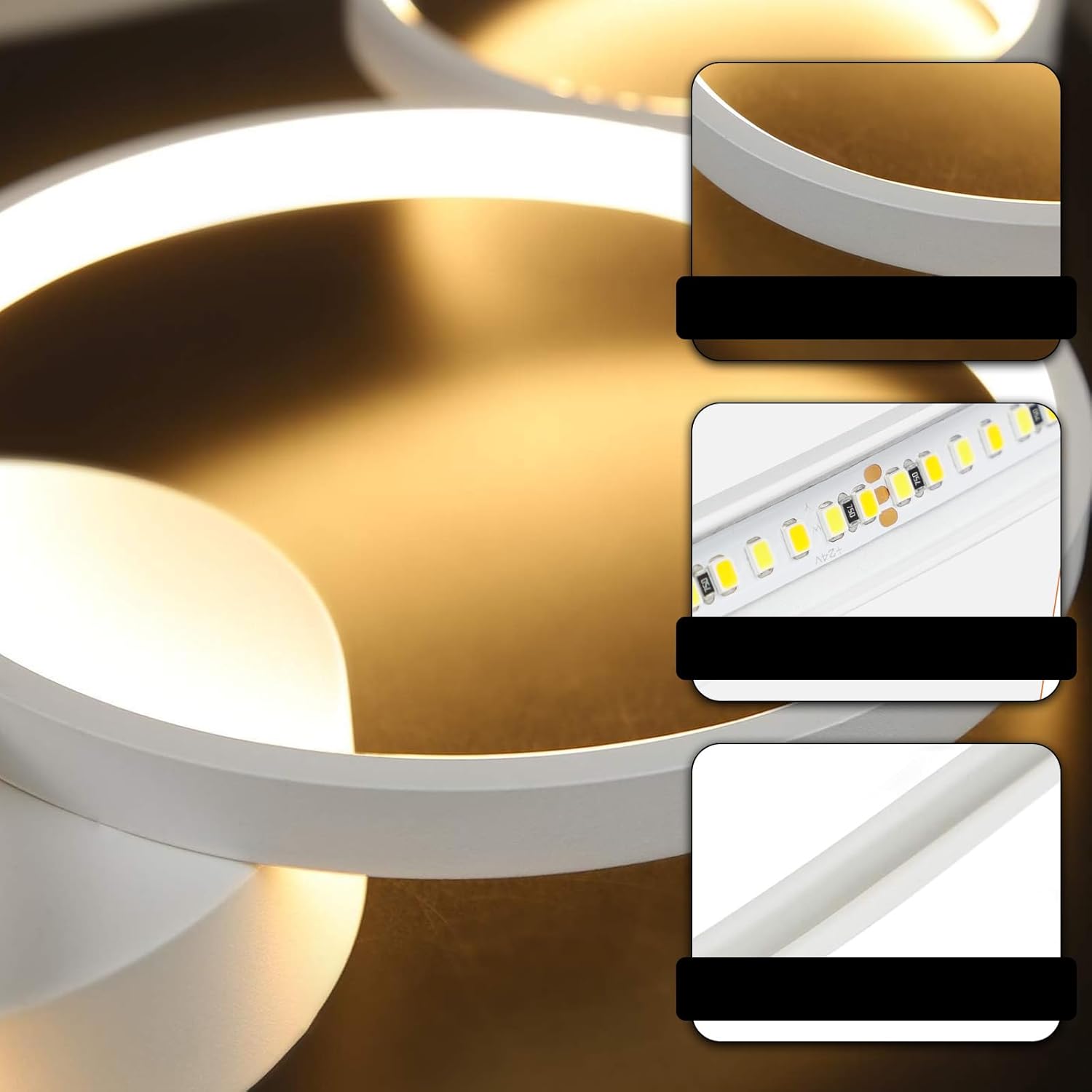 Модерно LED осветително тяло White 4 Rings, еквивалент 600W, с дистанционно