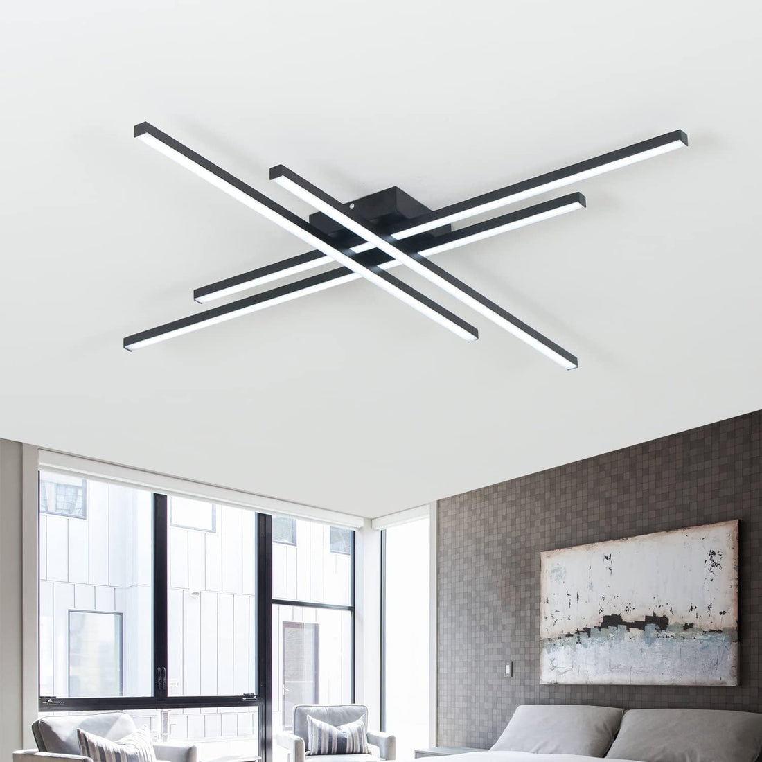LED осветително тяло 4 Modern LINES Black еквивалент 400W с дистанционно