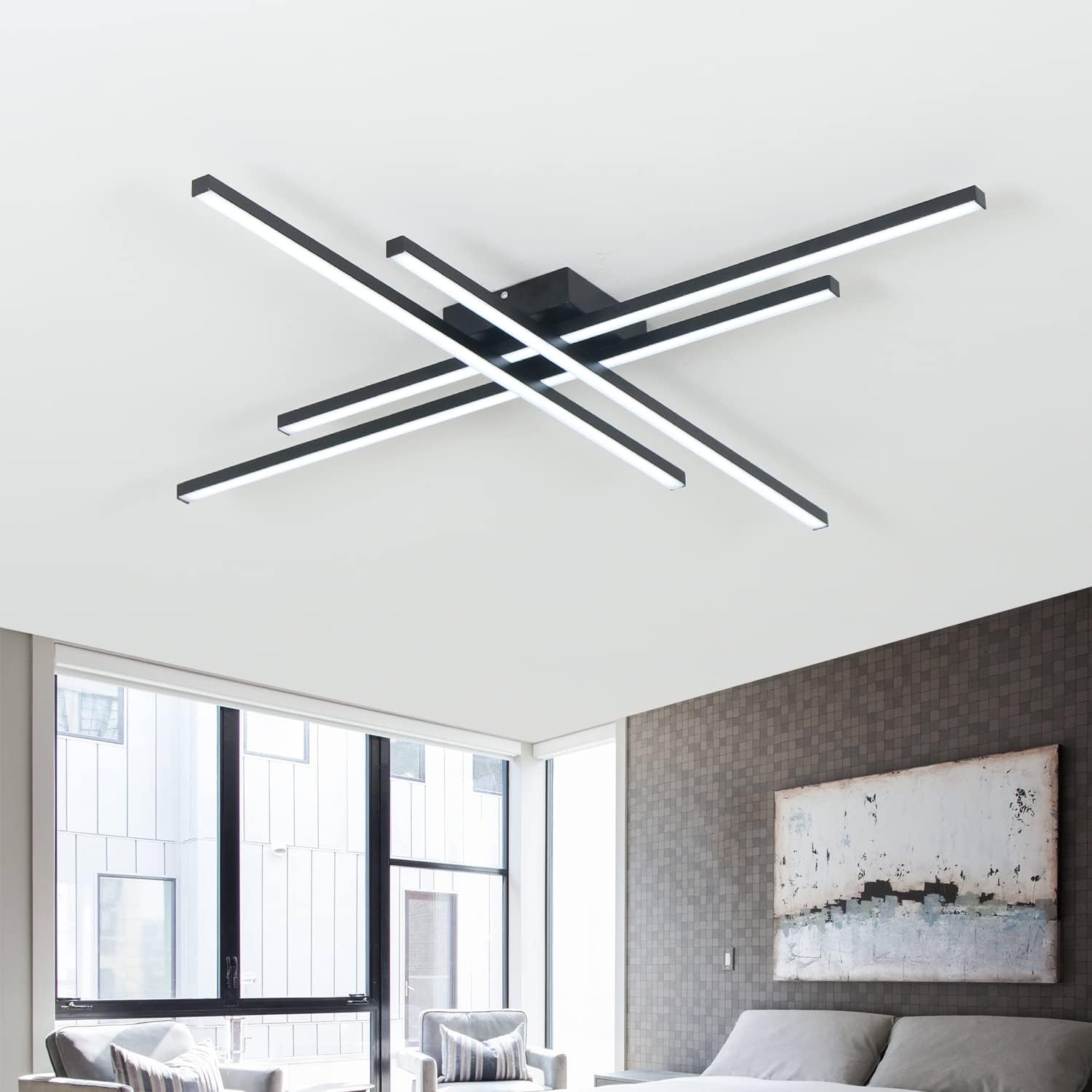 LED осветително тяло 4 Modern LINES Black еквивалент 400W с дистанционно