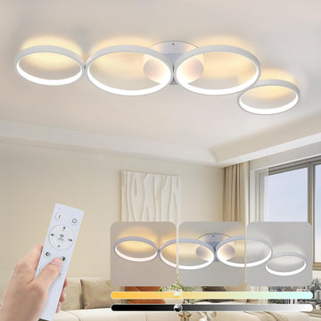 Lustra LED Modern White 4 Rings Echivalent 600W Telecomanda ALBA / 88CM / CIRCLE DESIGN Lighting Fixtures