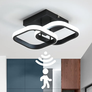 LED осветително тяло Double Square Black със сензор за движение, еквивалент 150W