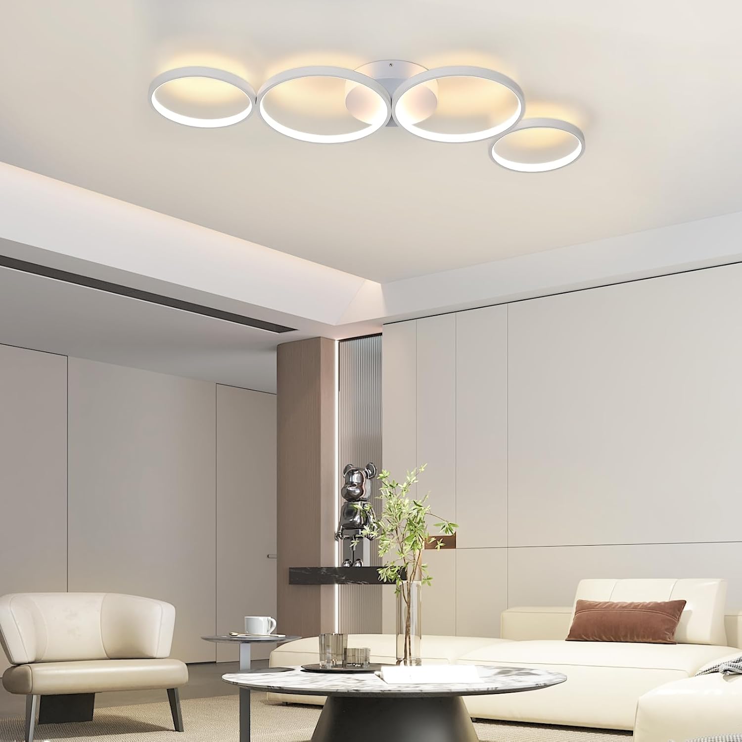 Модерно LED осветително тяло White 4 Rings, еквивалент 600W, с дистанционно