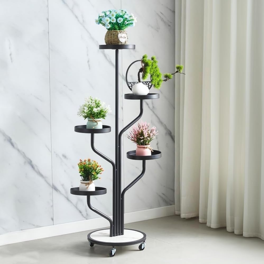 Suport Decorativ pentru Plante cu 6 Niveluri Botanical Spire STATUETA / NEAGRA / 130CM