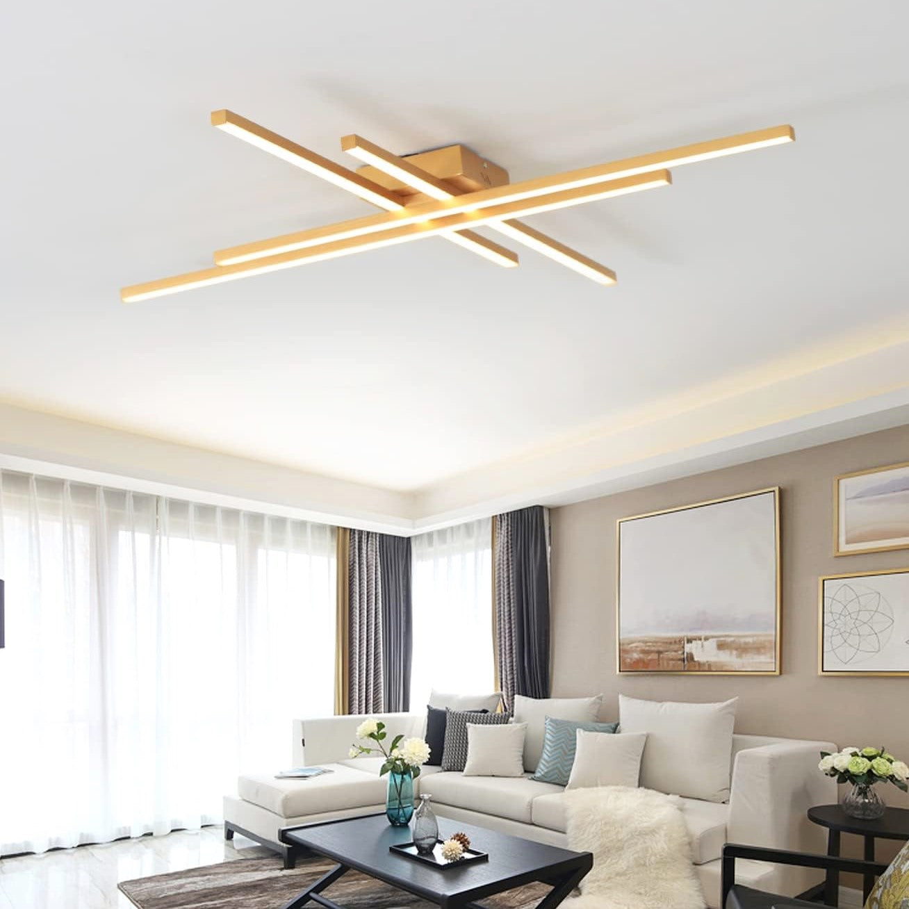 LED осветително тяло 4 Modern LINES Gold еквивалент 400W с дистанционно