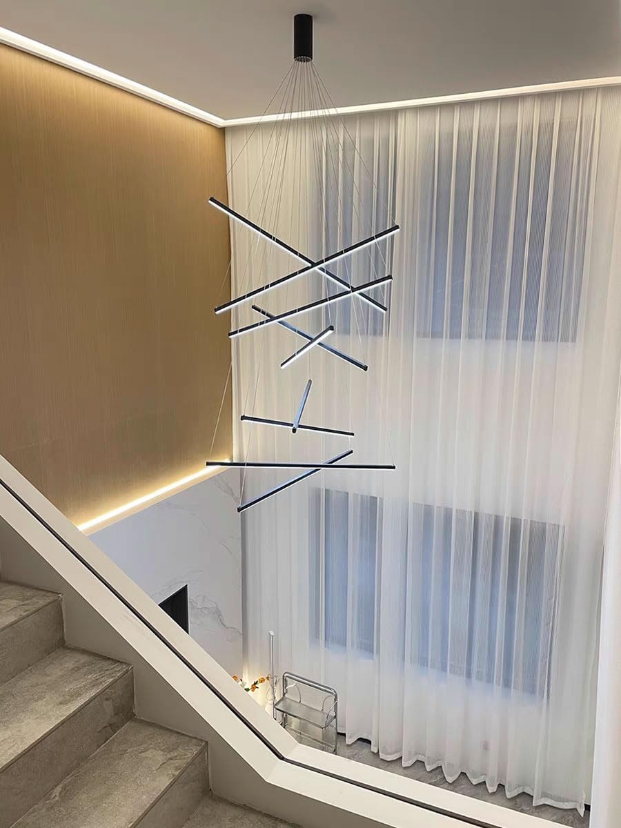 LED осветително тяло 9 Geometric BLACK Lines висящо еквивалент 1200W 300CM