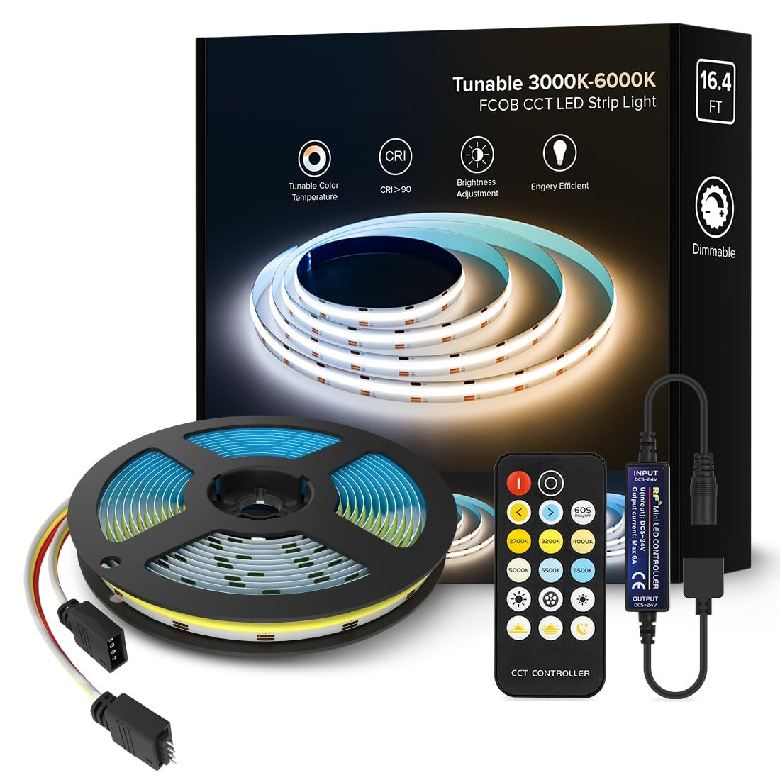 KIT Banda LED 24V CCT 5 metri cu 3 Tipuri de Lumina si Telecomanda 3 FUNCTII / IP21-INTERIOR / 5 METRI LED Strips