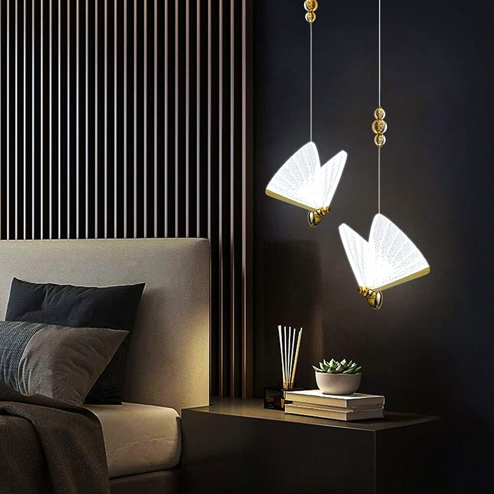 Lustra Led Luxury 2 Golden Butterflies Lighting Fixtures