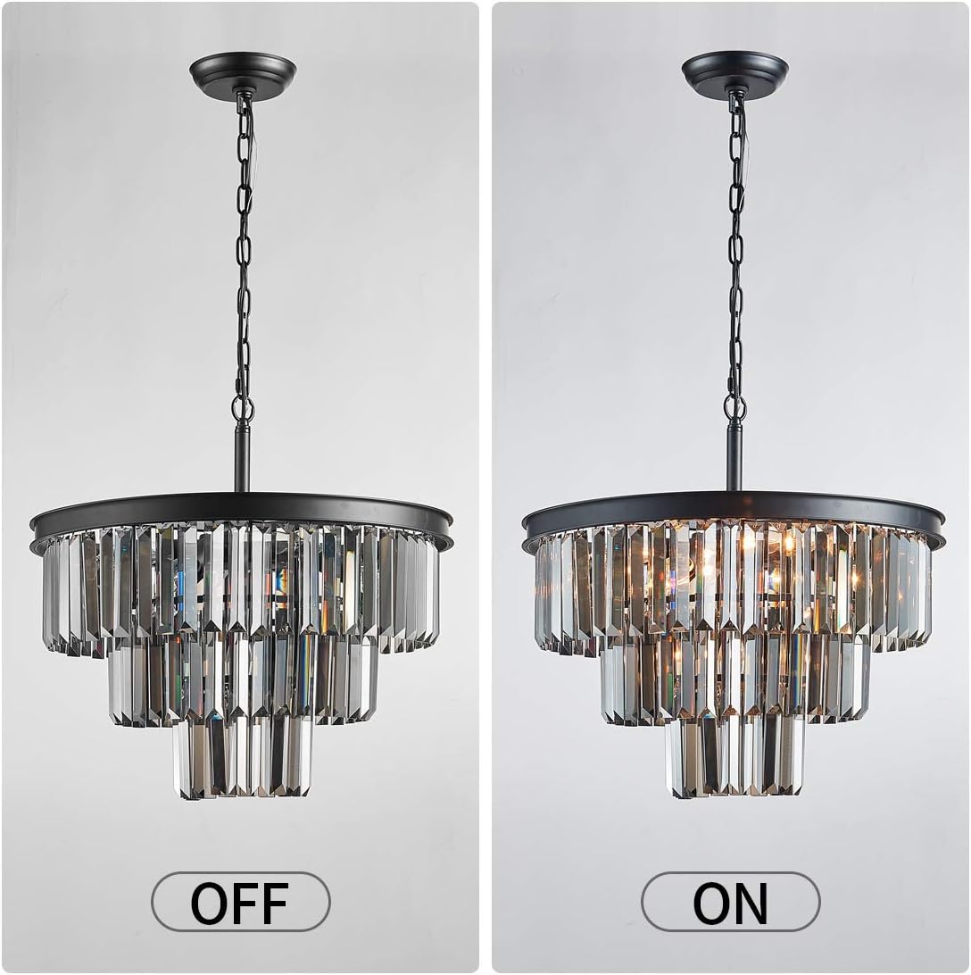Candelabru Cristal SMOKY BLACK ROUND 600mm NEGRU + GRI / 60CM / CRISTAL Chandeliers Crystal