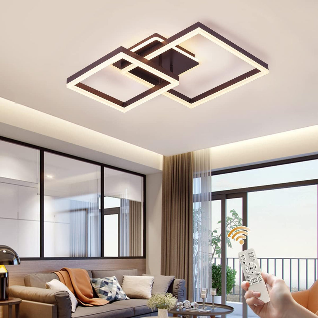 LED осветително тяло TWO SQUARE Кафяво Еквивалент 600W Дистанционно