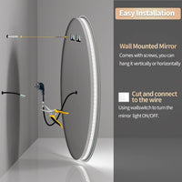 Кръгло LED огледало 60cm с функция против замъгляване и Touch W01S