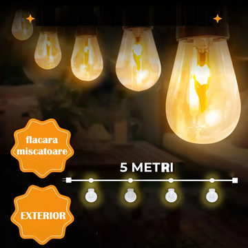 Светлинна гирлянда 5m / 10 LED крушки с вграден ефект на движещ се пламък, свързваема