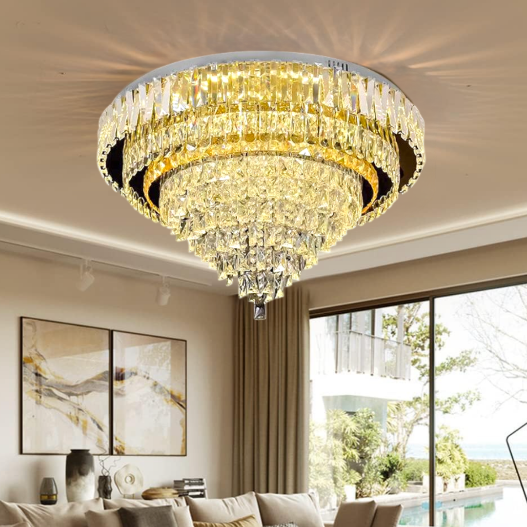 LED осветително тяло от кристал Grandisomo Luce, кръгло, с дистанционно управление, за таванен монтаж