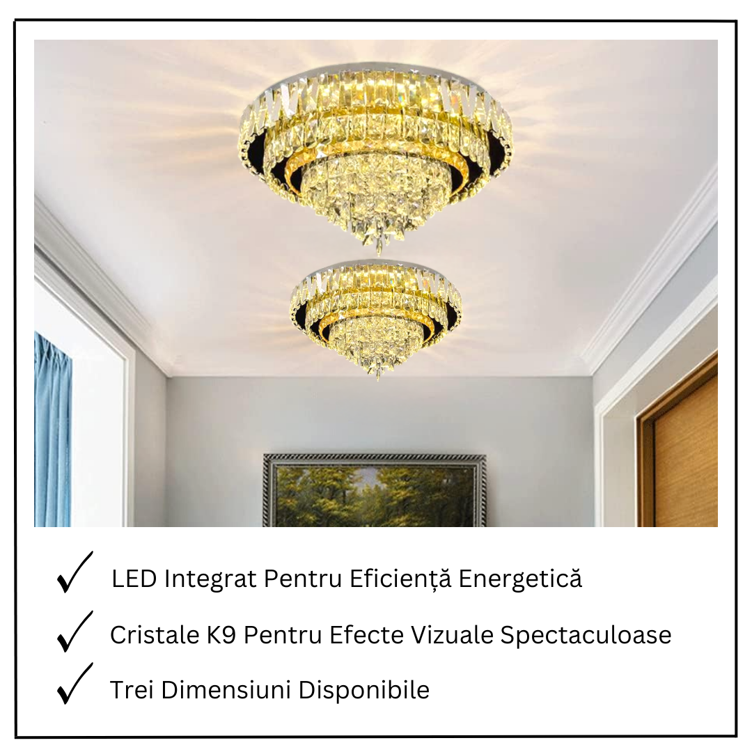 LED осветително тяло от кристал Grandisomo Luce, кръгло, с дистанционно управление, за таванен монтаж