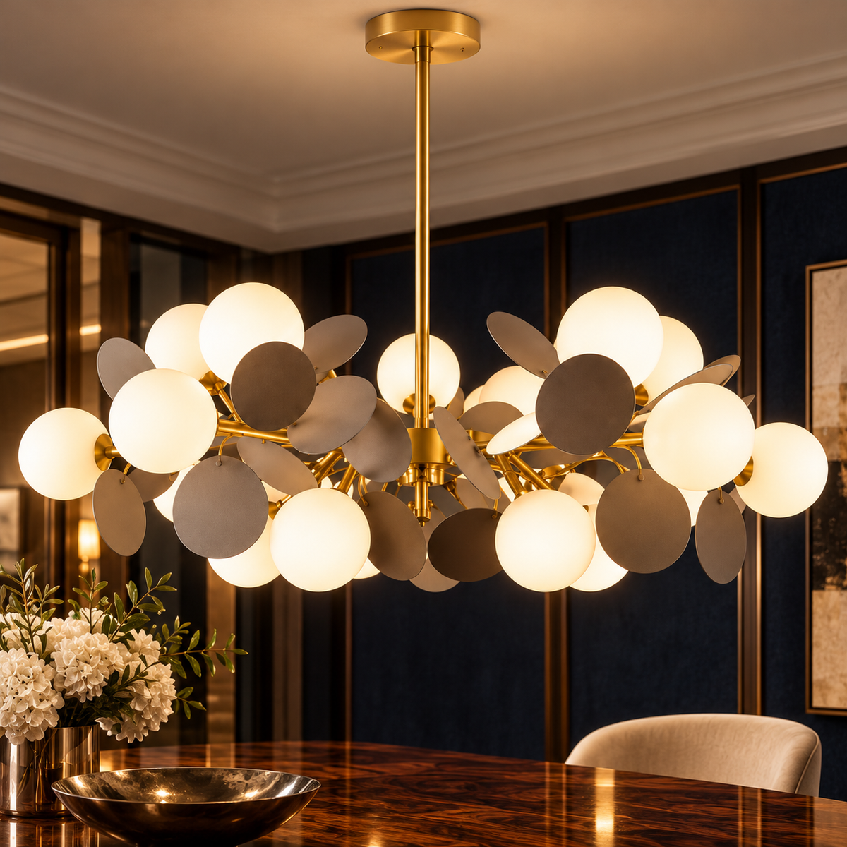 Осветително тяло висящо SELVA Gold & Grey матов абажур