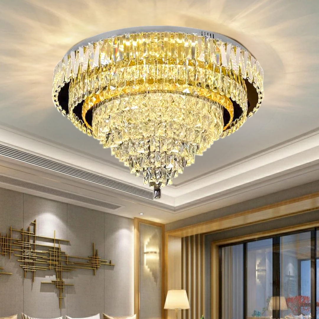 LED осветително тяло от кристал Grandisomo Luce, кръгло, с дистанционно управление, за таванен монтаж