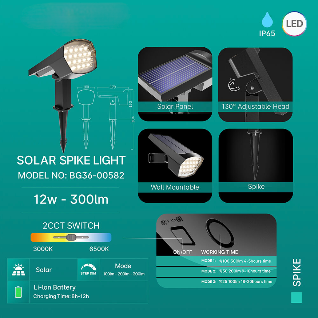 Соларен LED стълб за градина 12W
