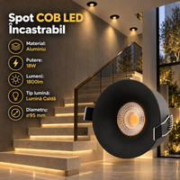 Спот COB LED 18W Кръгъл Черен / ⌀95mm / Вграден / Топла светлина