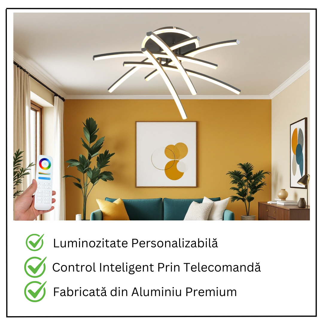 LED осветително тяло 114W Ophelia 6 елемента черна еквивалент 600W с дистанционно