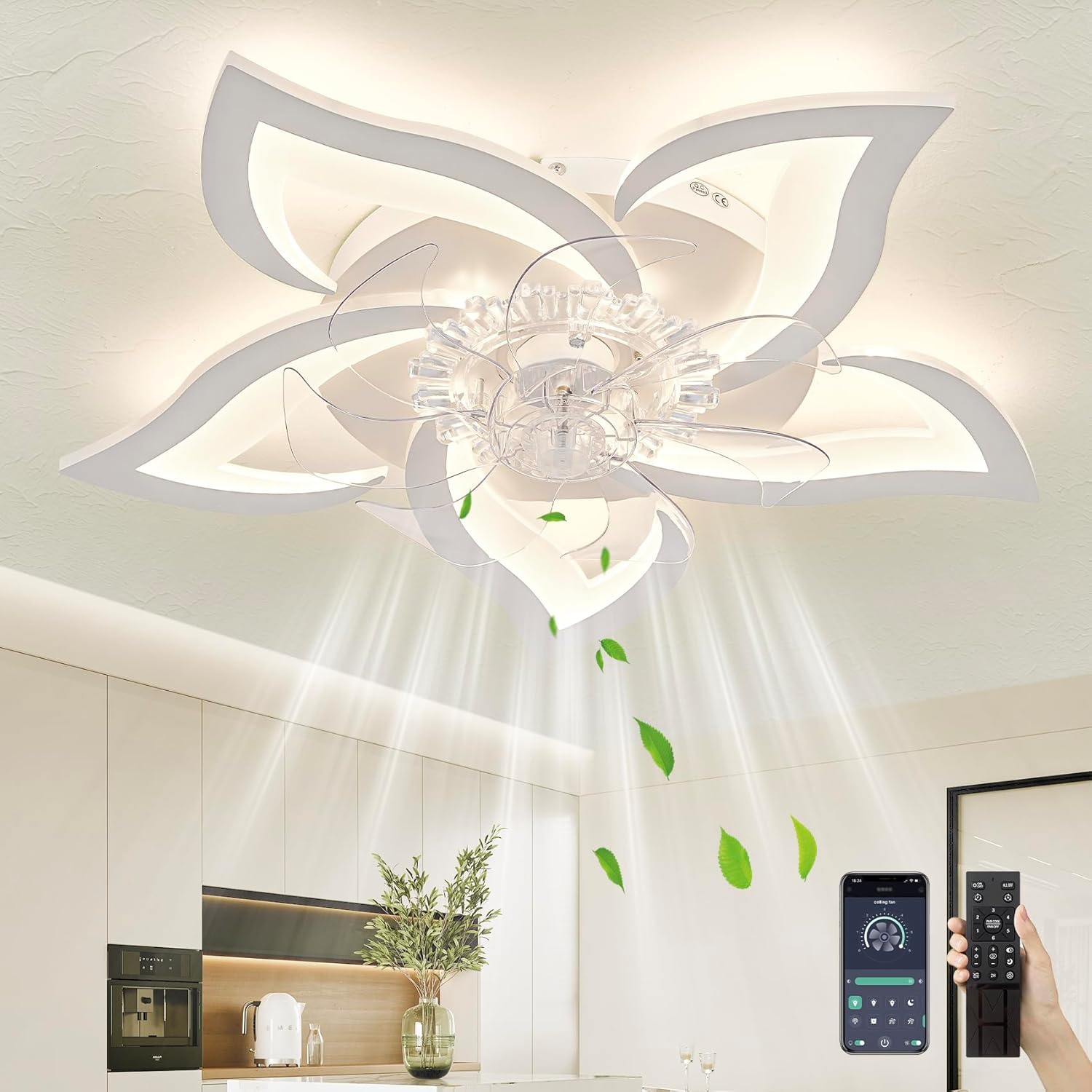 LED осветително тяло Narcisse с вентилатор и дистанционно, еквивалент 400W