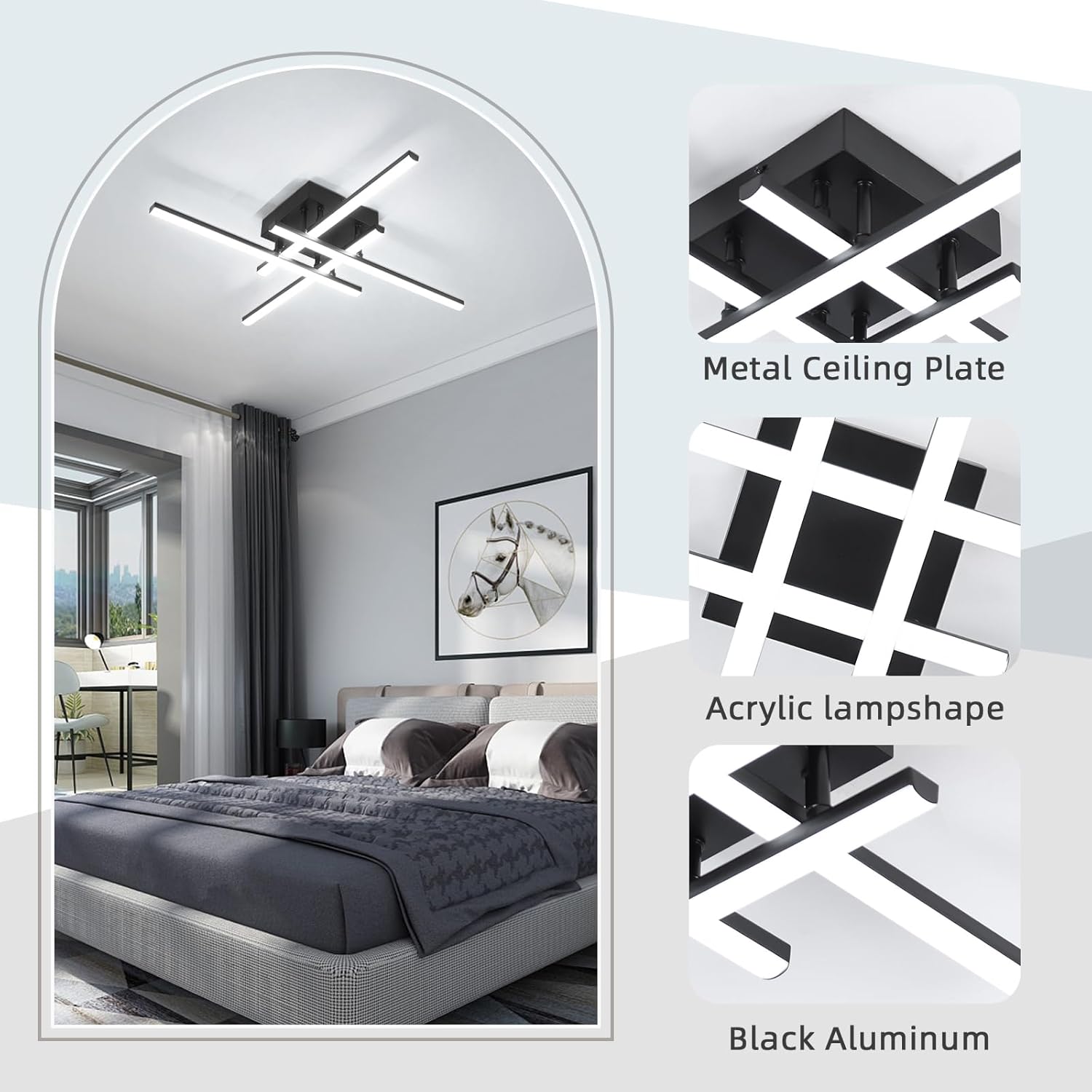 LED осветително тяло 4 Mini LINES Black Еквивалент 200W Дистанционно
