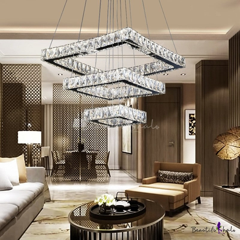 LED осветително тяло 140W кристал 3 квадратни сегмента с дистанционно