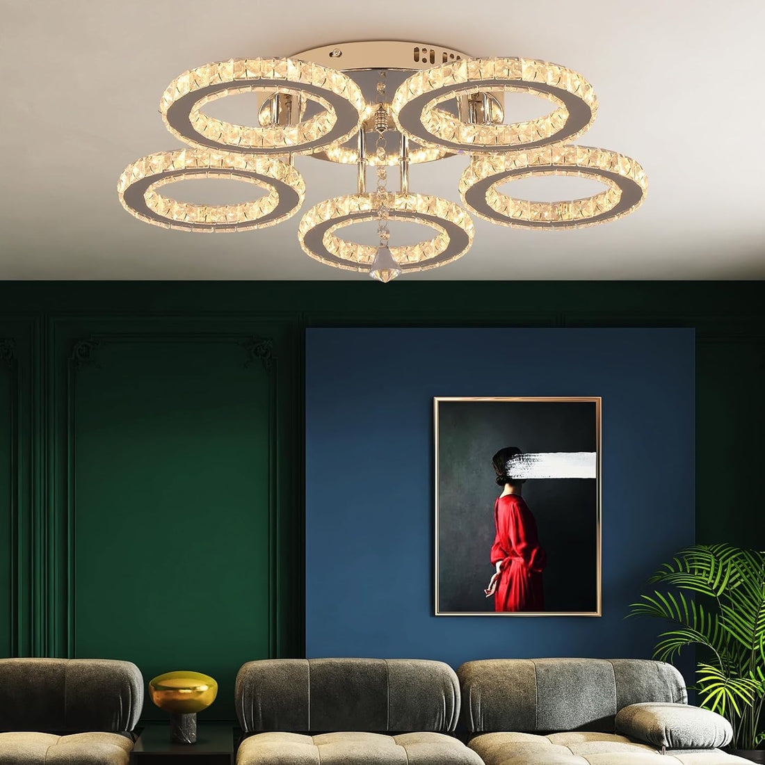 LED осветително тяло 5 CIRCLE кристал с дистанционно, еквивалент 400W